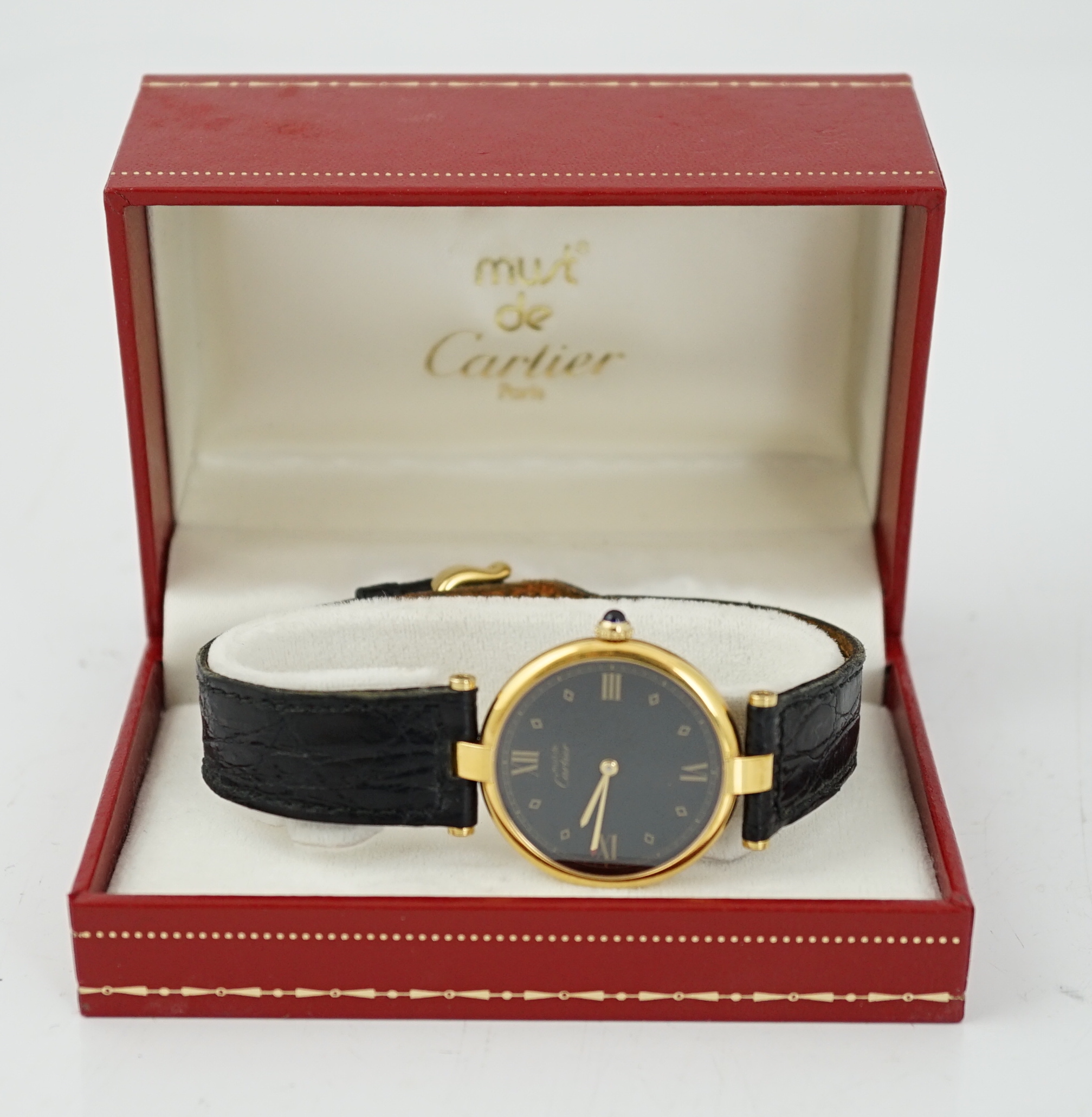 A lady's modern silver gilt Must de Cartier Vermail quartz wrist watch